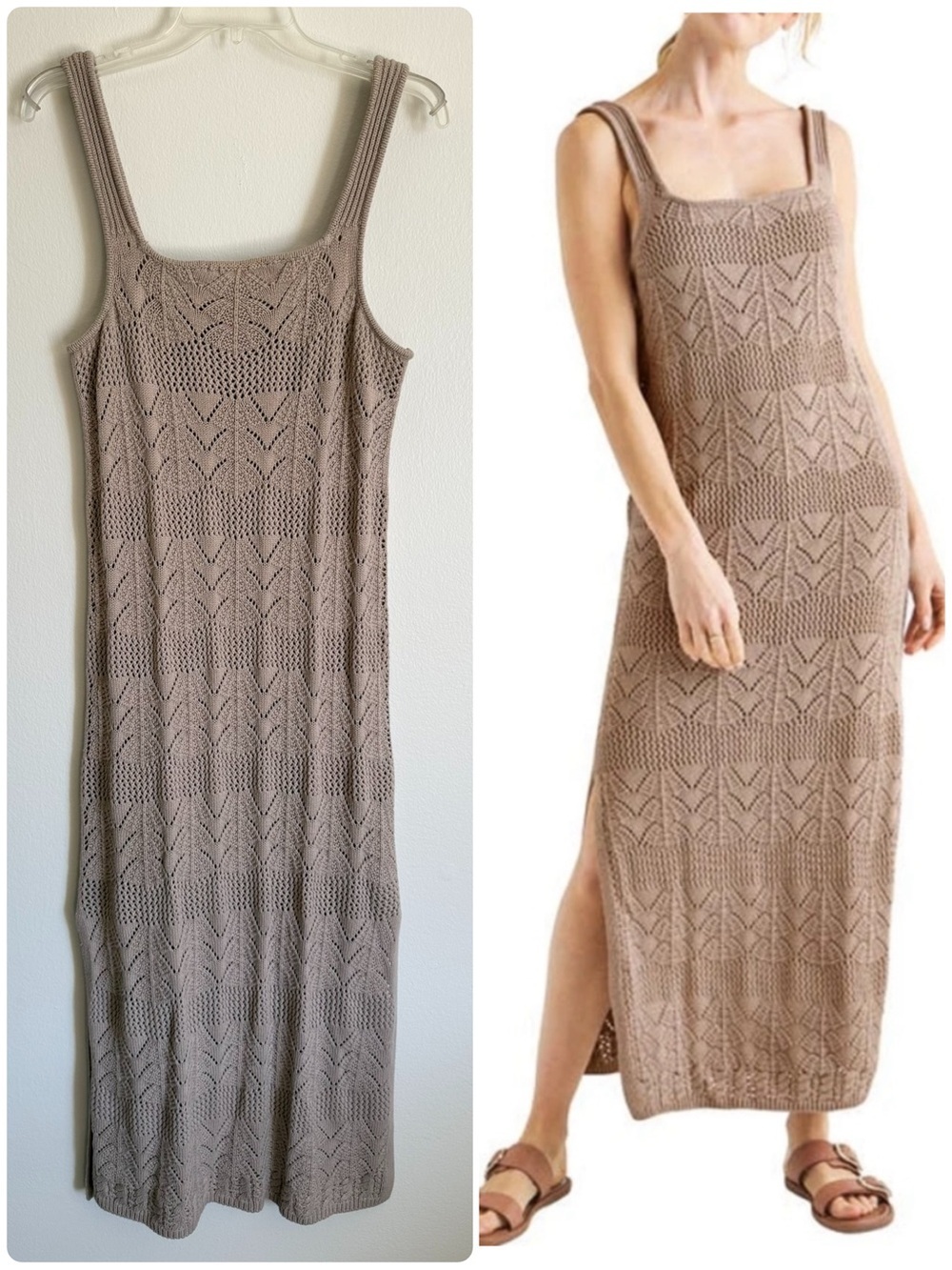 Splendid Joelle Crochet Knit Maxi Sweater Dress in Rattan Resortwear Beachy M